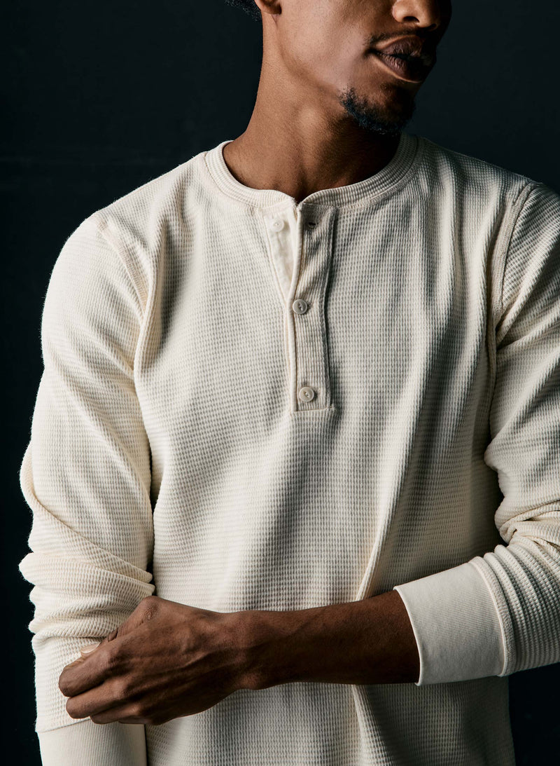 the knit waffle henley in vintage white