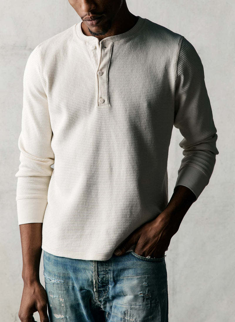 the knit waffle henley in vintage white