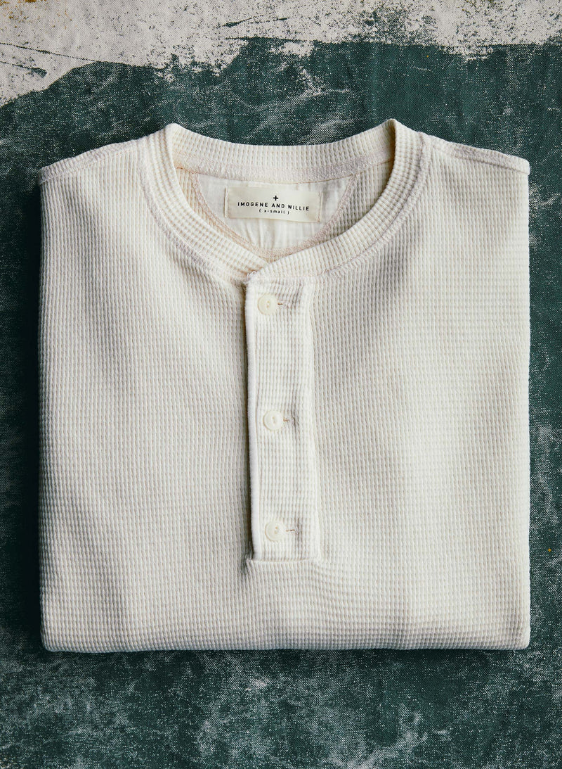 the knit waffle henley in vintage white