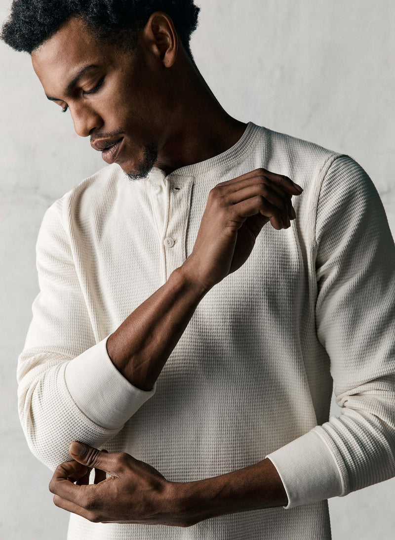 the knit waffle henley in vintage white