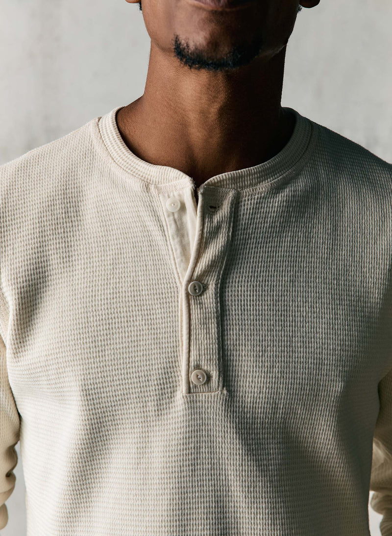 the knit waffle henley in vintage white