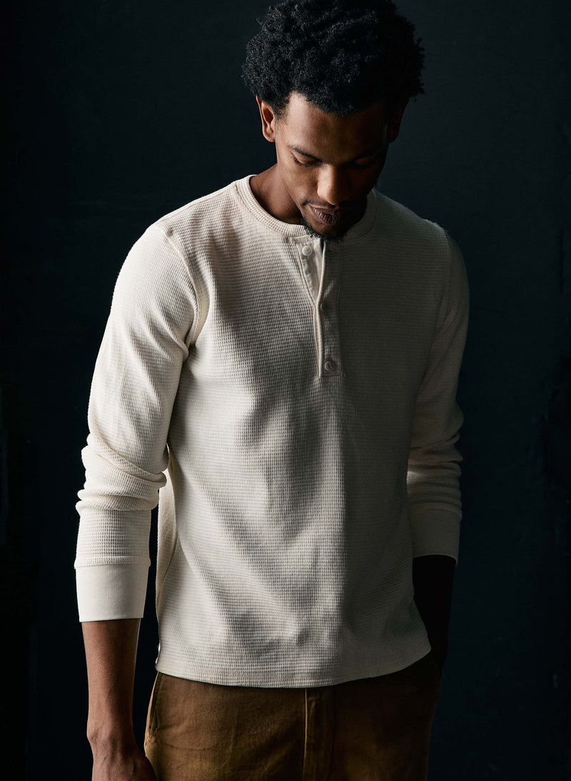 the knit waffle henley in vintage white