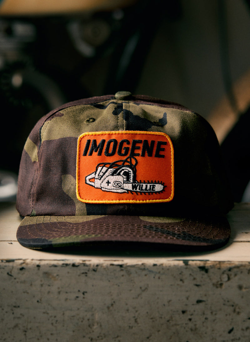 the camo "chainsaw" cap