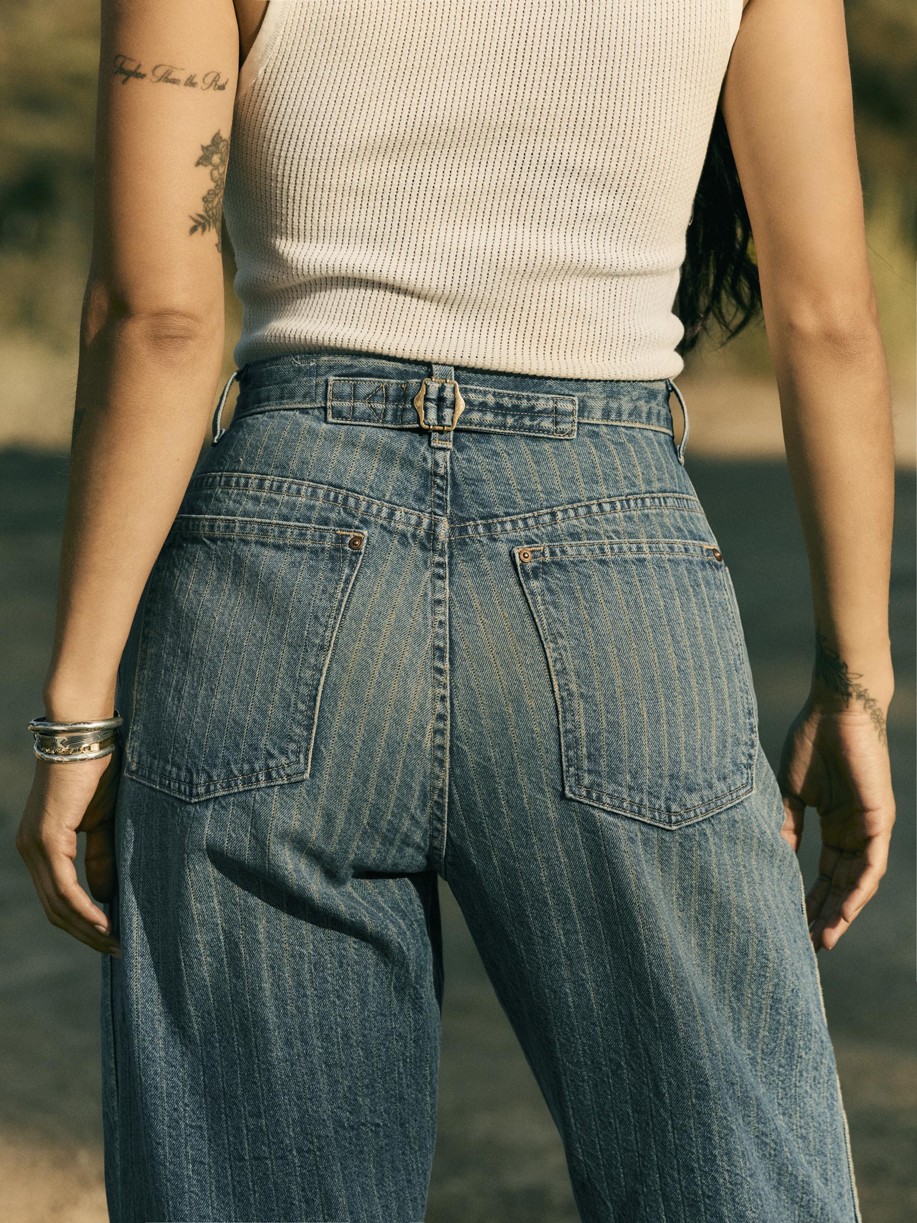 buckleback jean in washed indigo stripe – imogene + willie