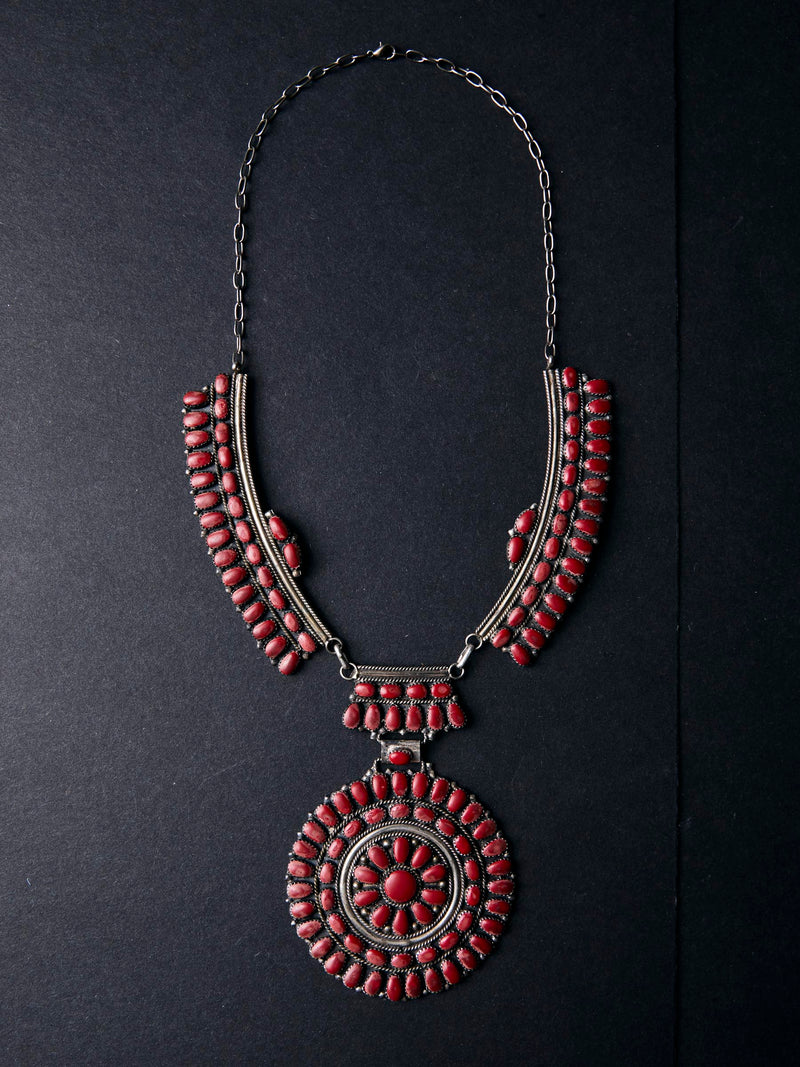 vintage zuni coral shield necklace