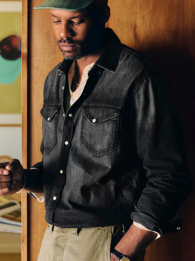 hayes washed black pearl snap