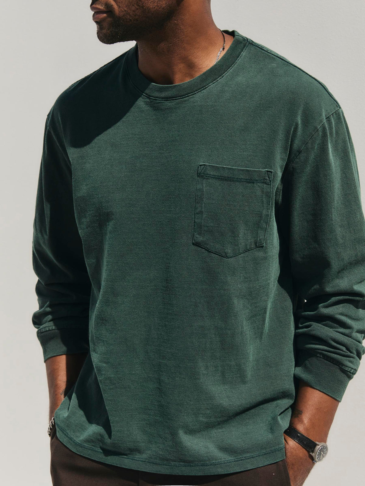 long sleeve pocket tee in faded spruce
