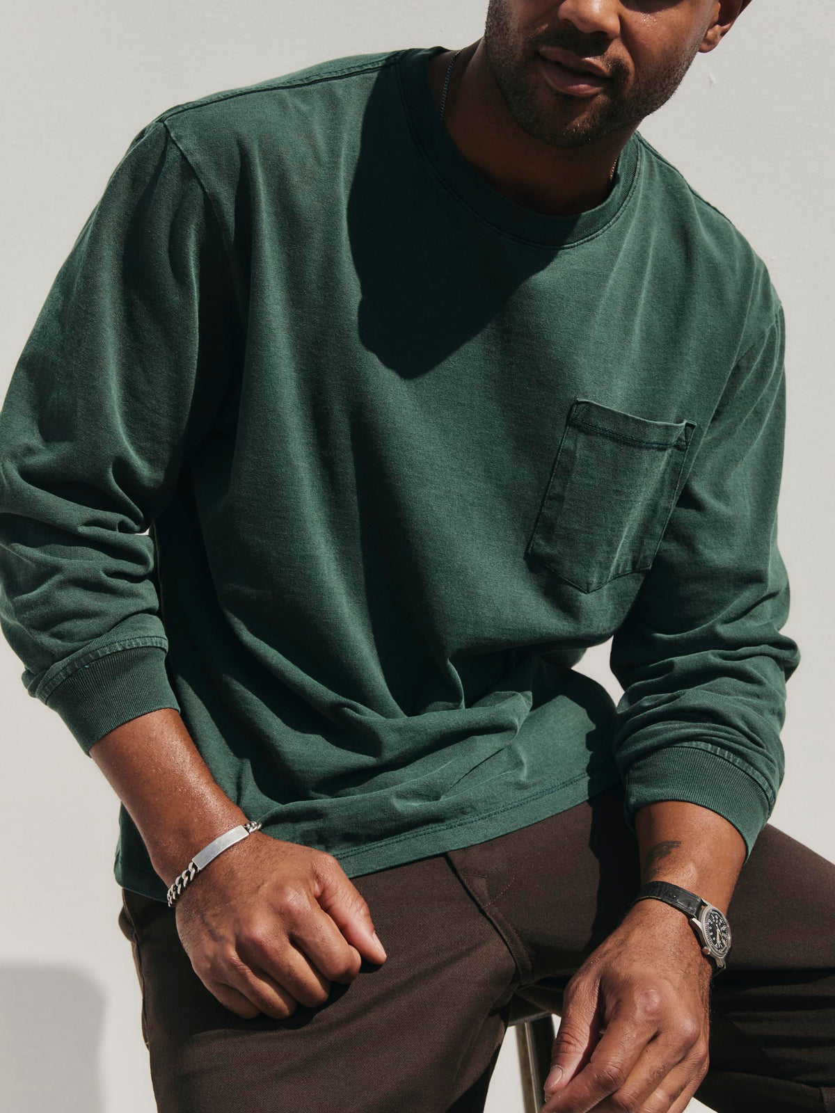 long sleeve pocket tee in faded spruce