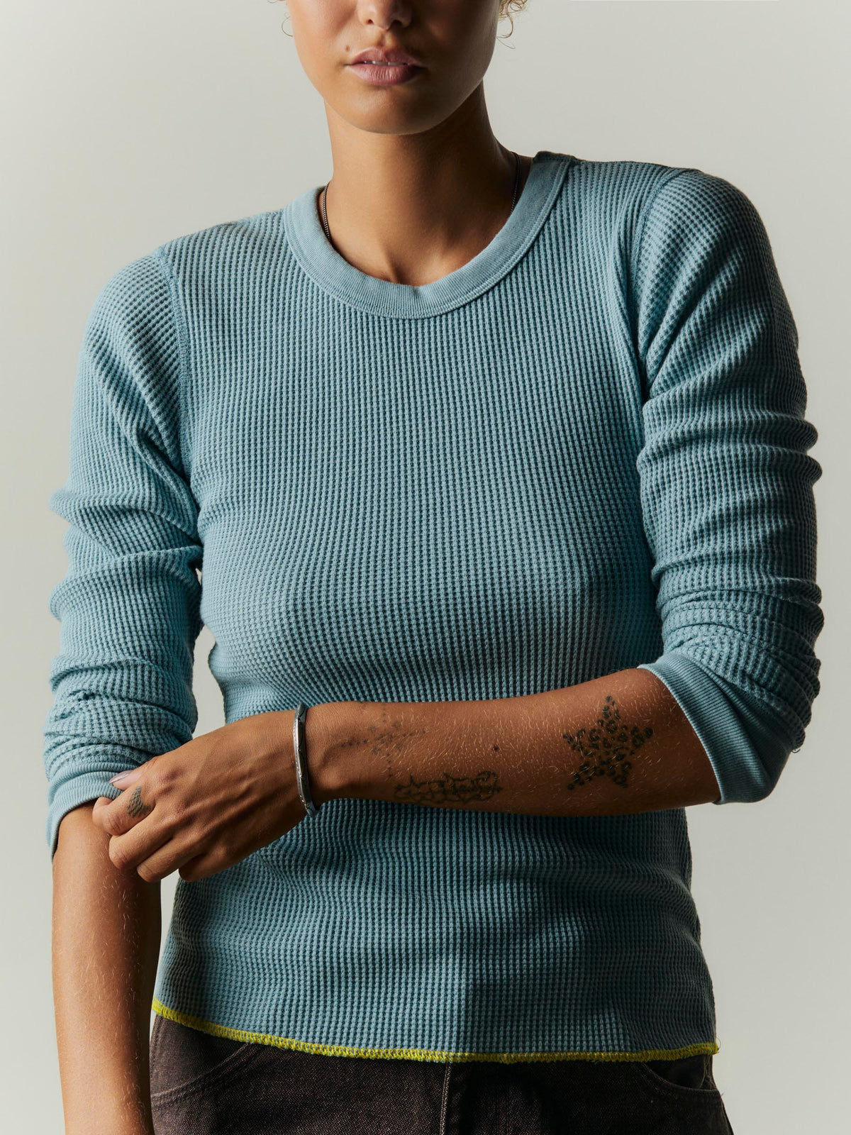 long sleeve waffle thermal in sky blue