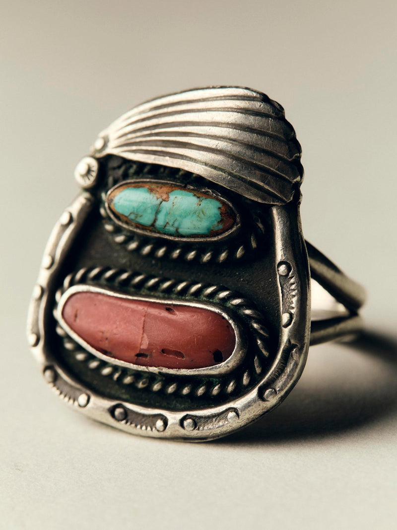 vintage navajo coral and turquoise ring