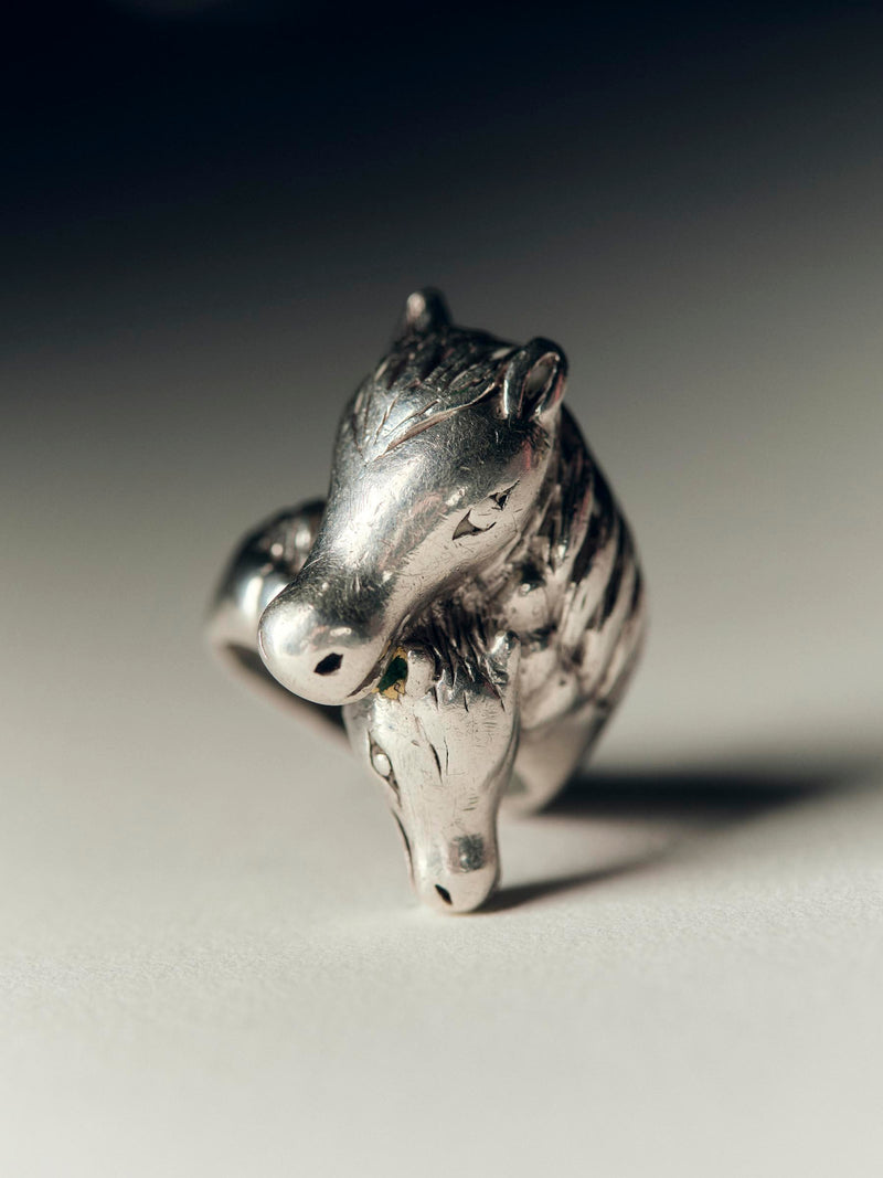 vintage double horse sterling ring
