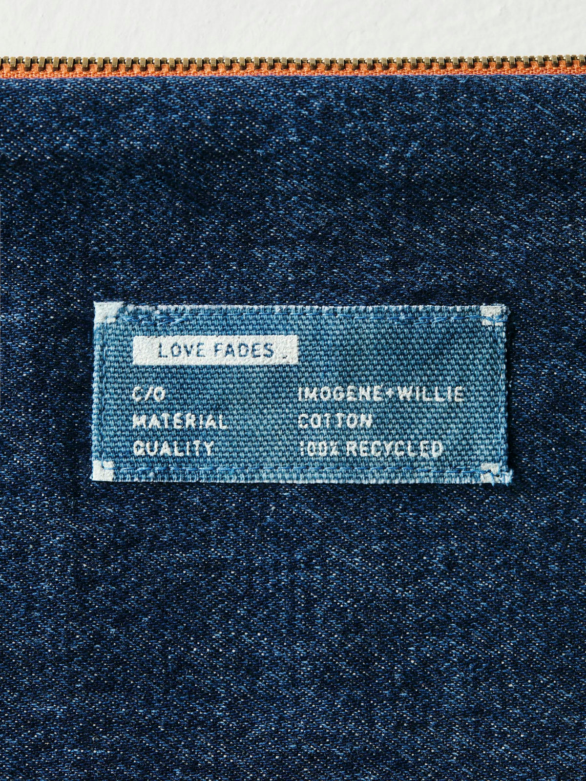 love fades recycled denim zipper pouch
