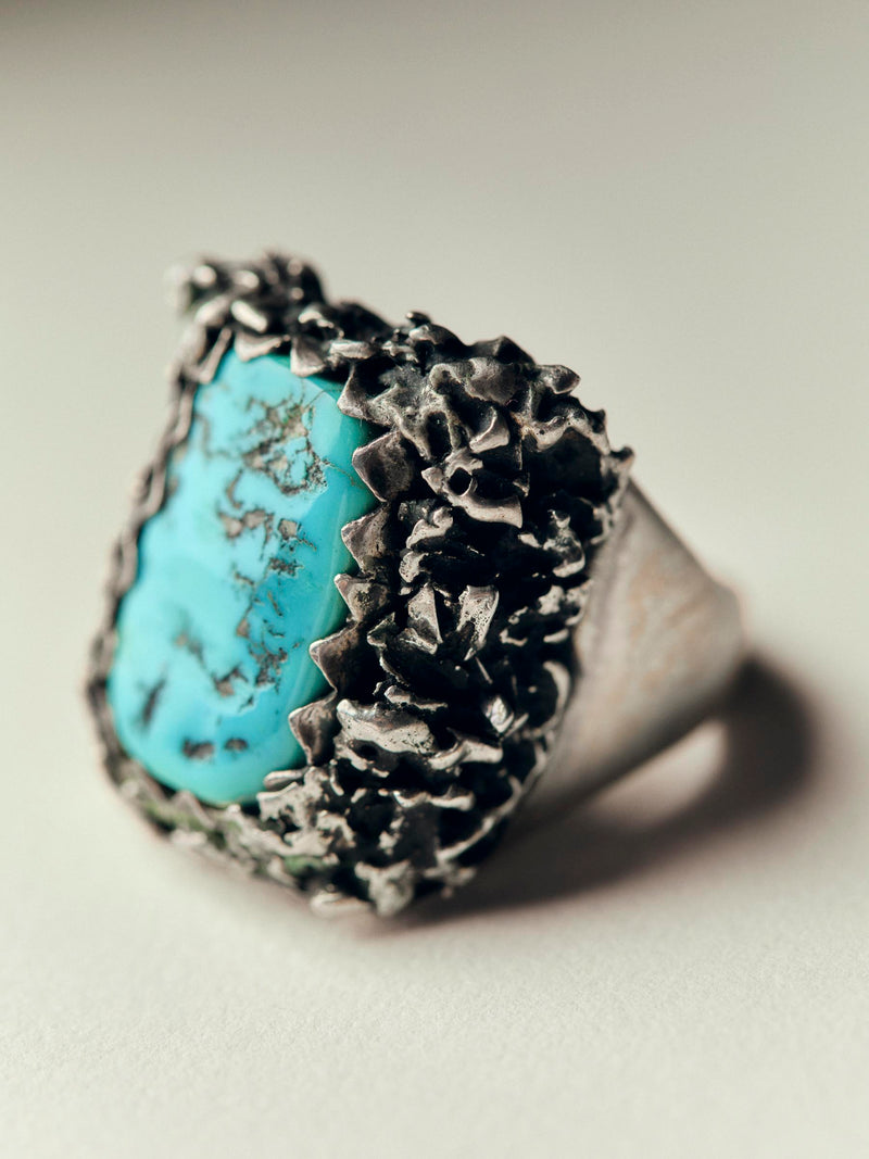 mid-century navajo turquoise silver ring - Model