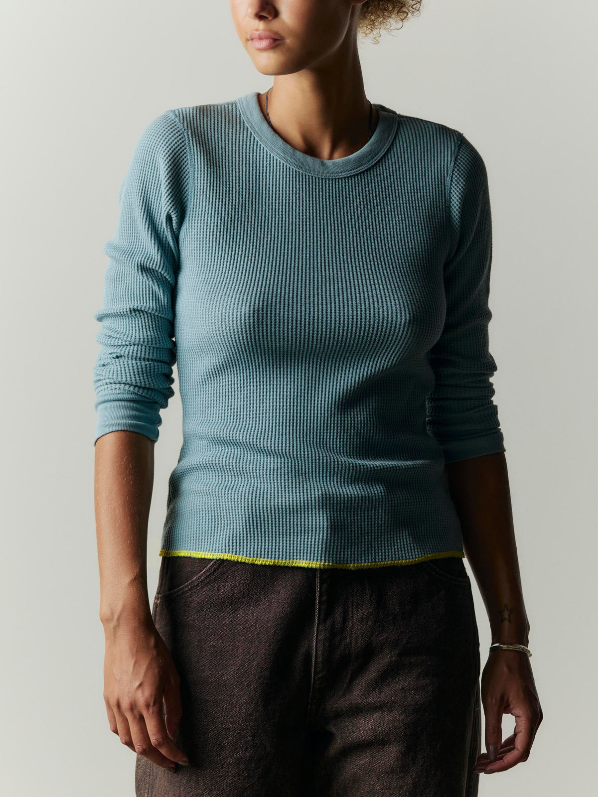 long sleeve waffle thermal in sky blue