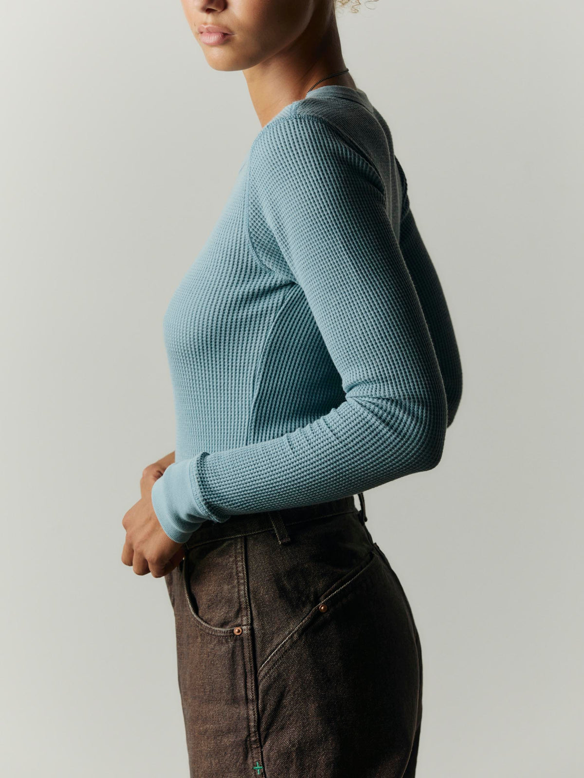 long sleeve waffle thermal in sky blue