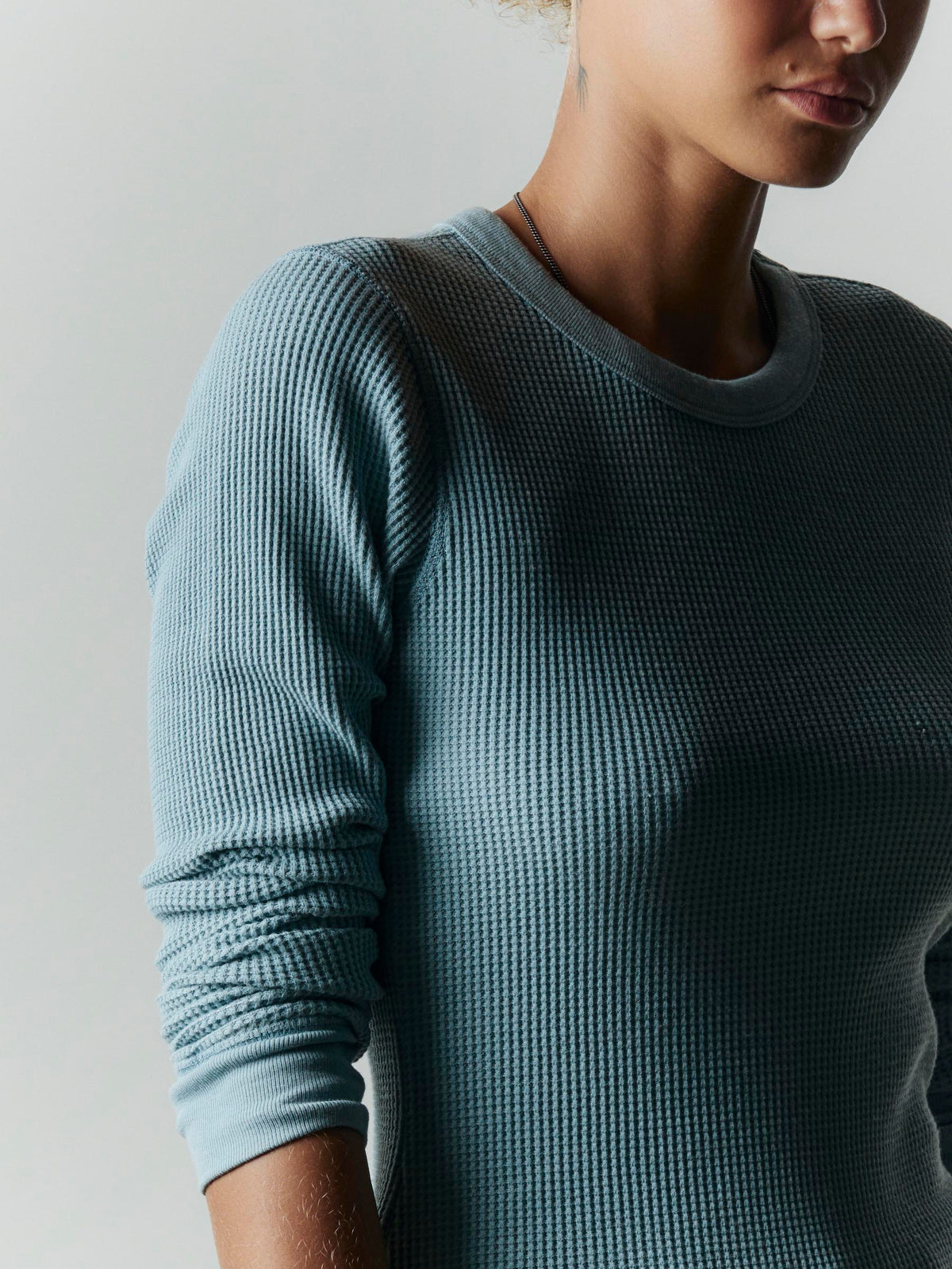 long sleeve waffle thermal in sky blue