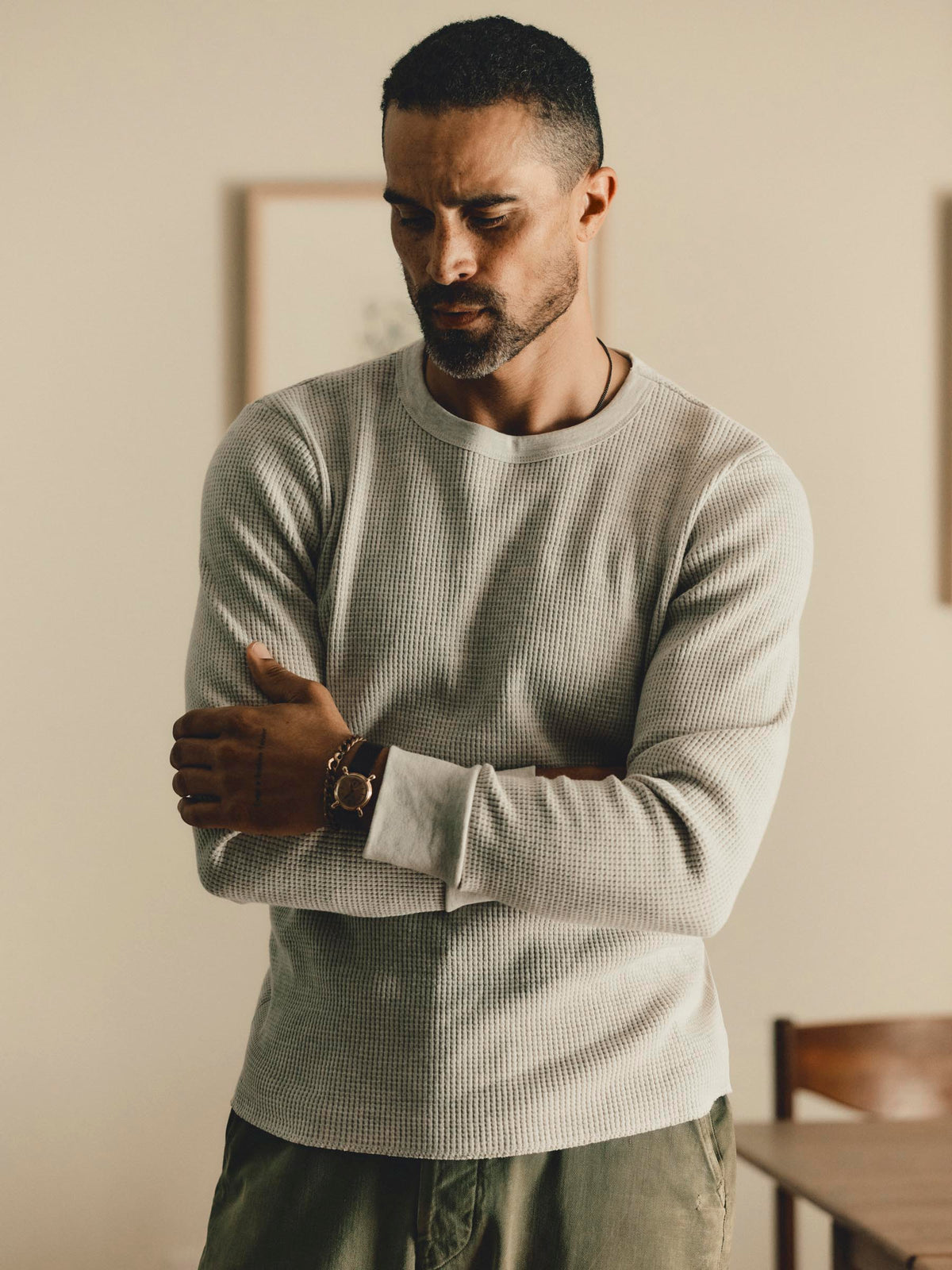 long sleeve thermal crew in ash