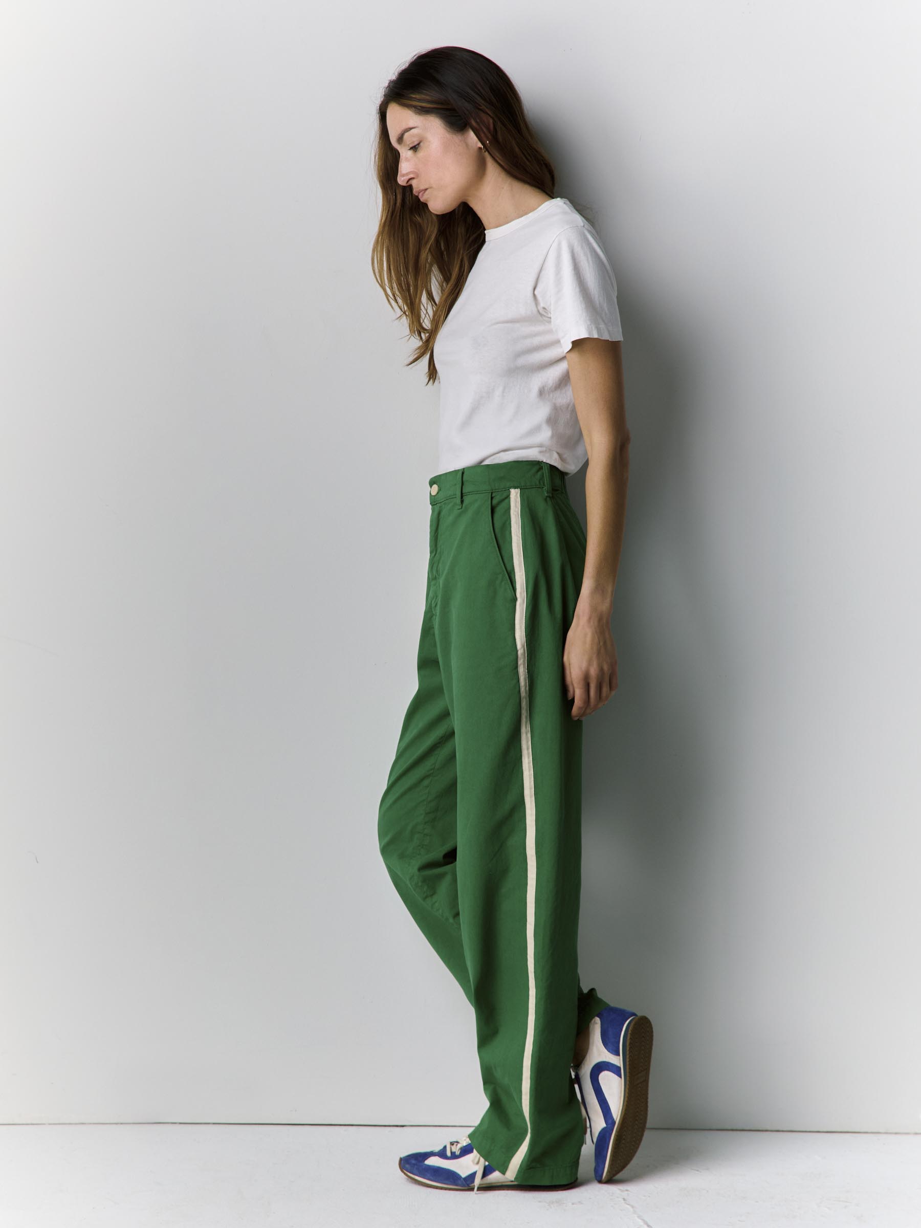 baker striped trouser in kelly green – imogene + willie