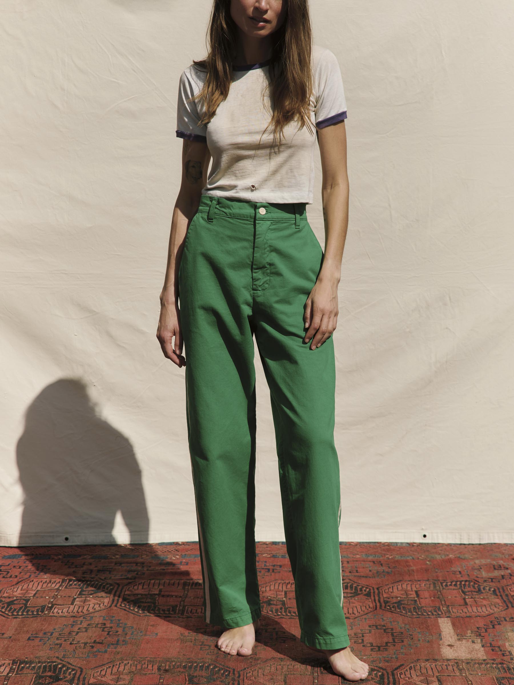baker striped trouser in kelly green – imogene + willie