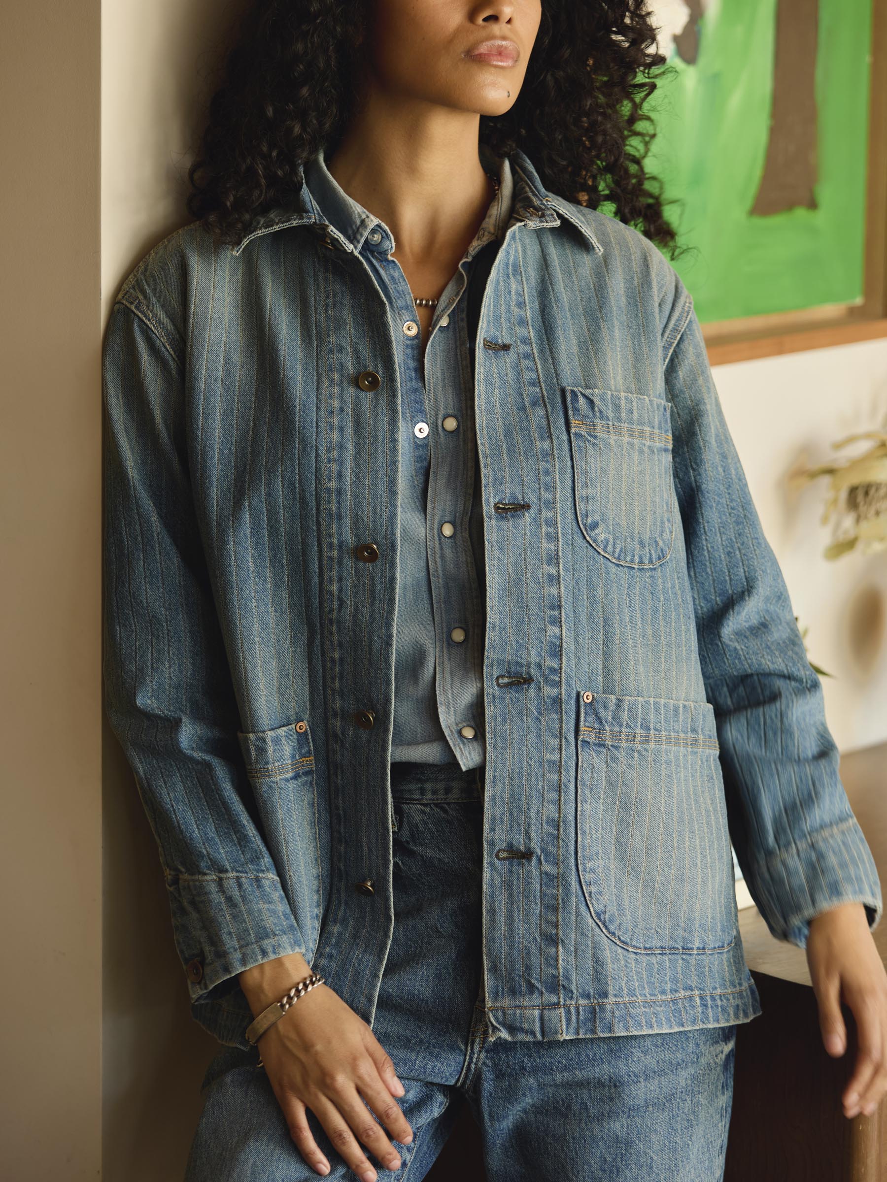 Plantation CW BIZEN ストライプ ジャケット インディゴ染め ranch jacket in washed indigo stripe – imogene + willie