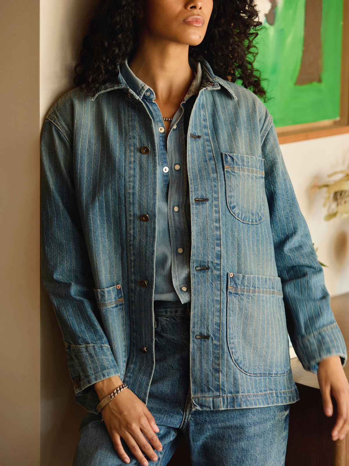 Check Ranch Jacket ranch jacket in washed indigo stripe – imogene + willie