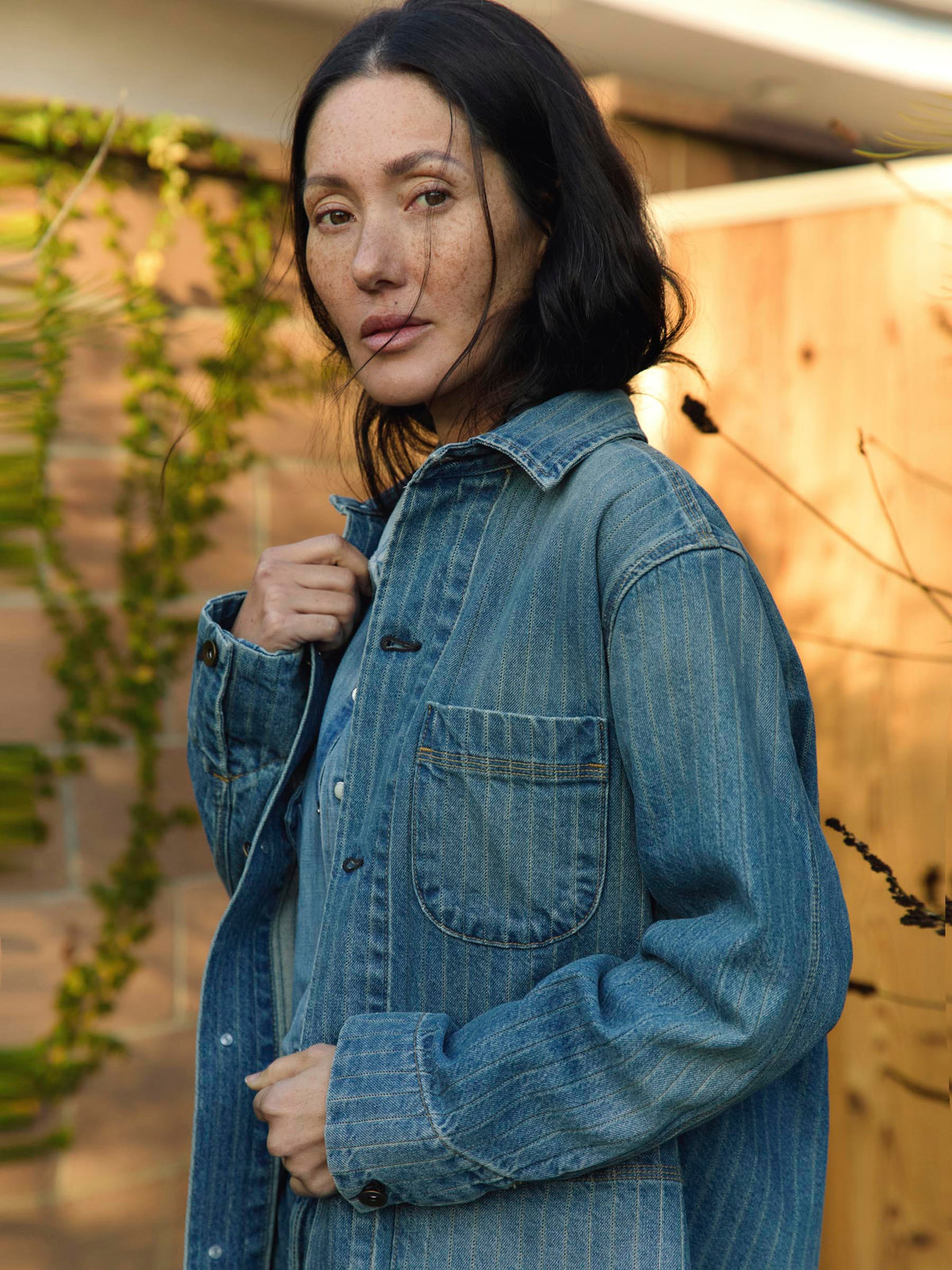 ranch jacket in washed indigo stripe