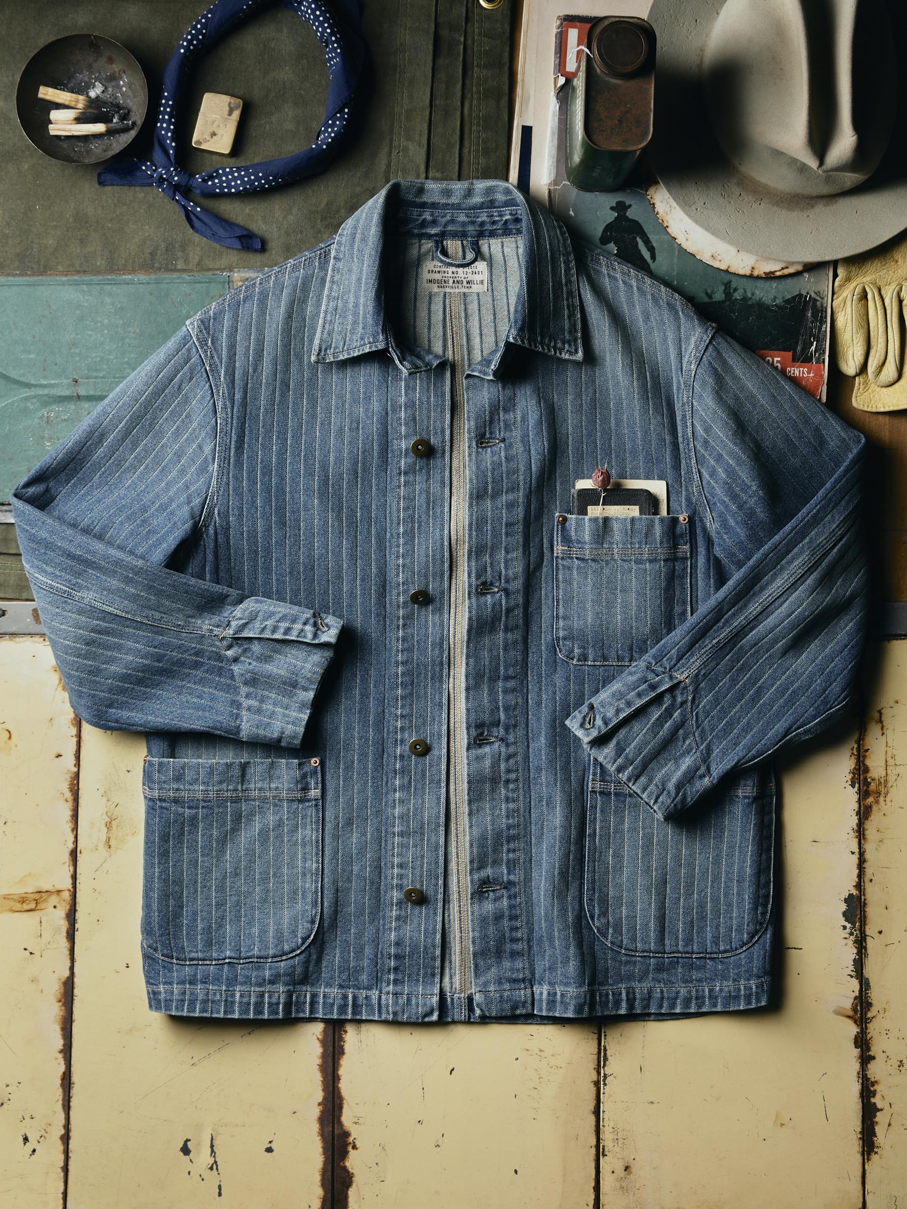 The Crooked Tailor Rain Smock インディゴ染め STUDY JACKET midnight teal/iron black ticking stripe – INDI+ASH