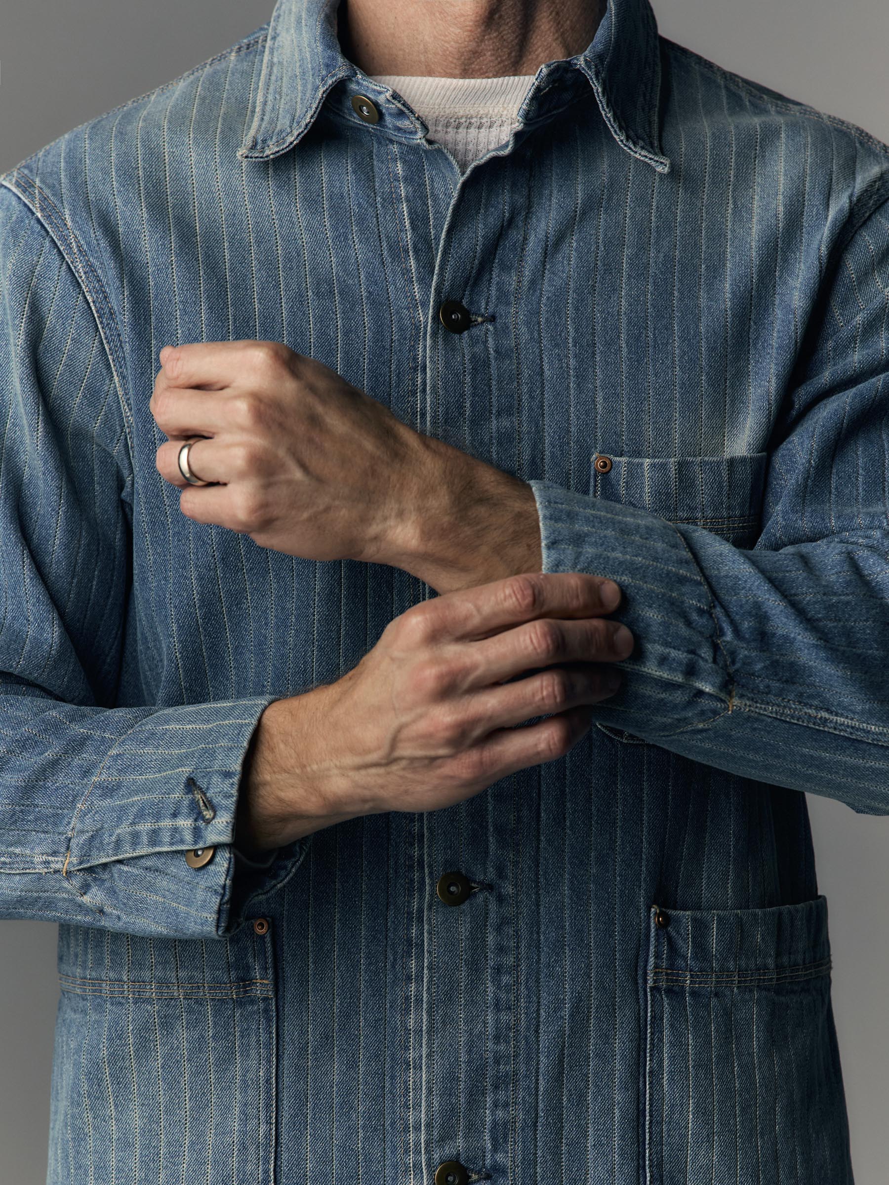 ranch jacket in washed indigo stripe – imogene + willie