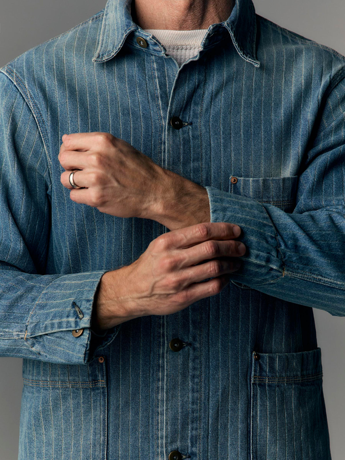 ranch jacket in washed indigo stripe