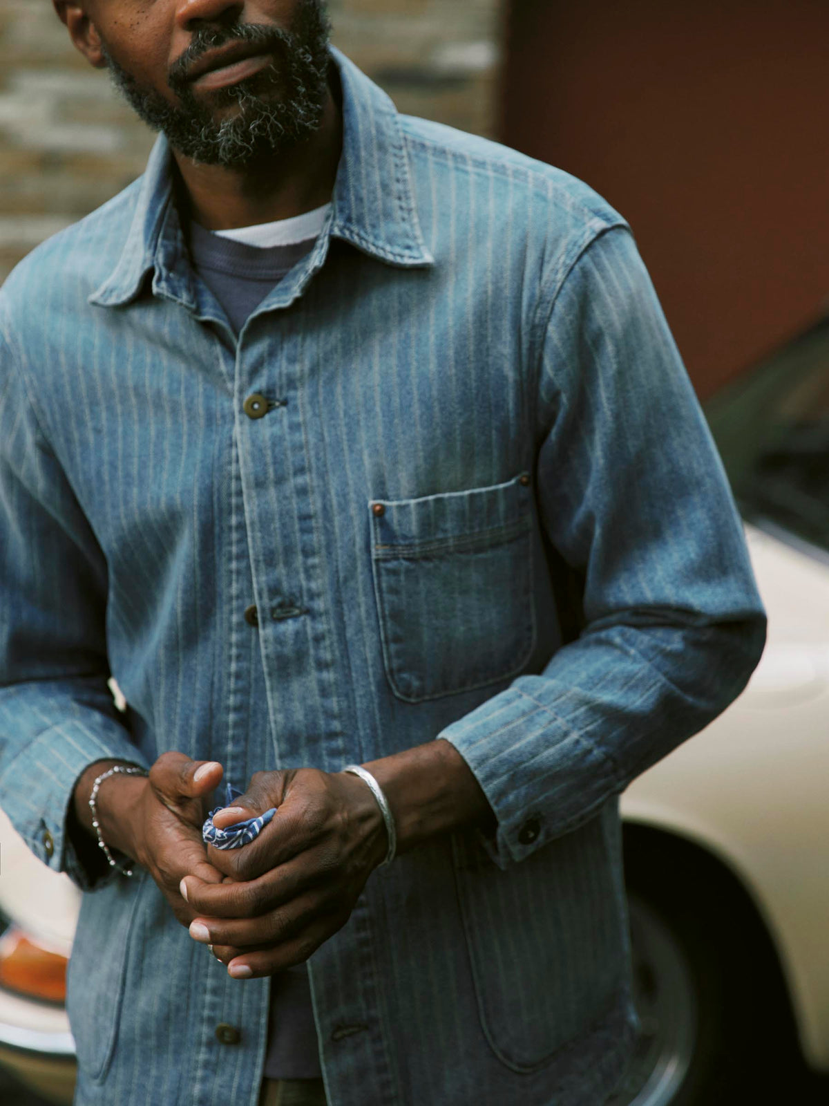 ranch jacket in washed indigo stripe