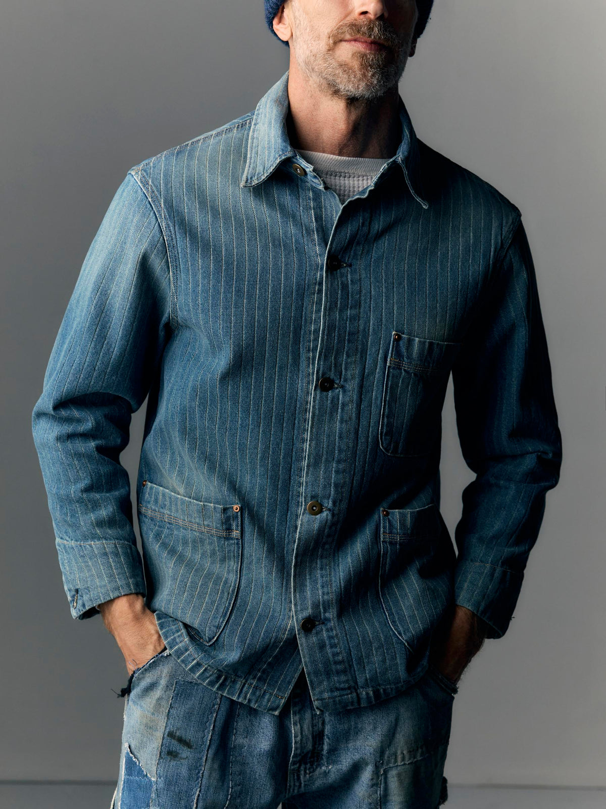 ranch jacket in washed indigo stripe