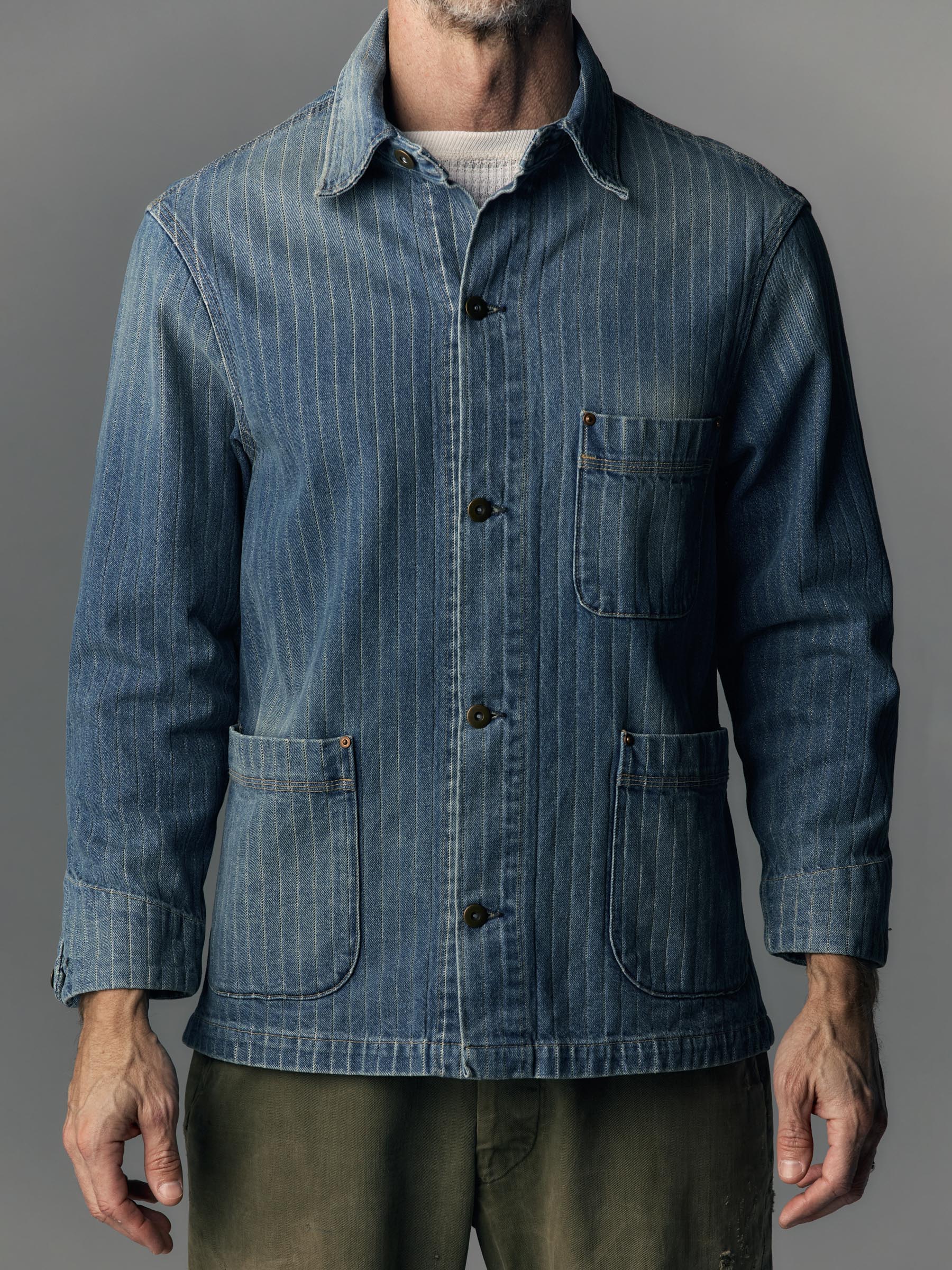 ranch jacket in washed indigo stripe – imogene + willie