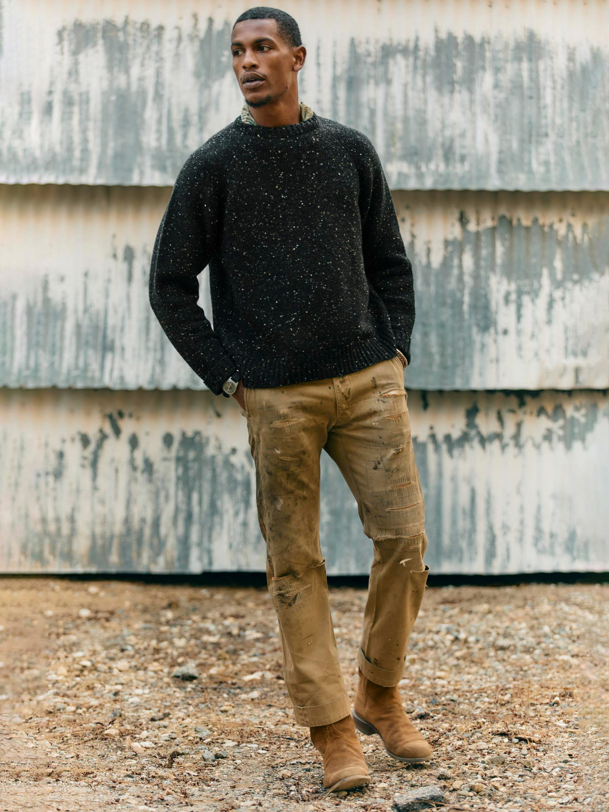galway wool sweater in black nep