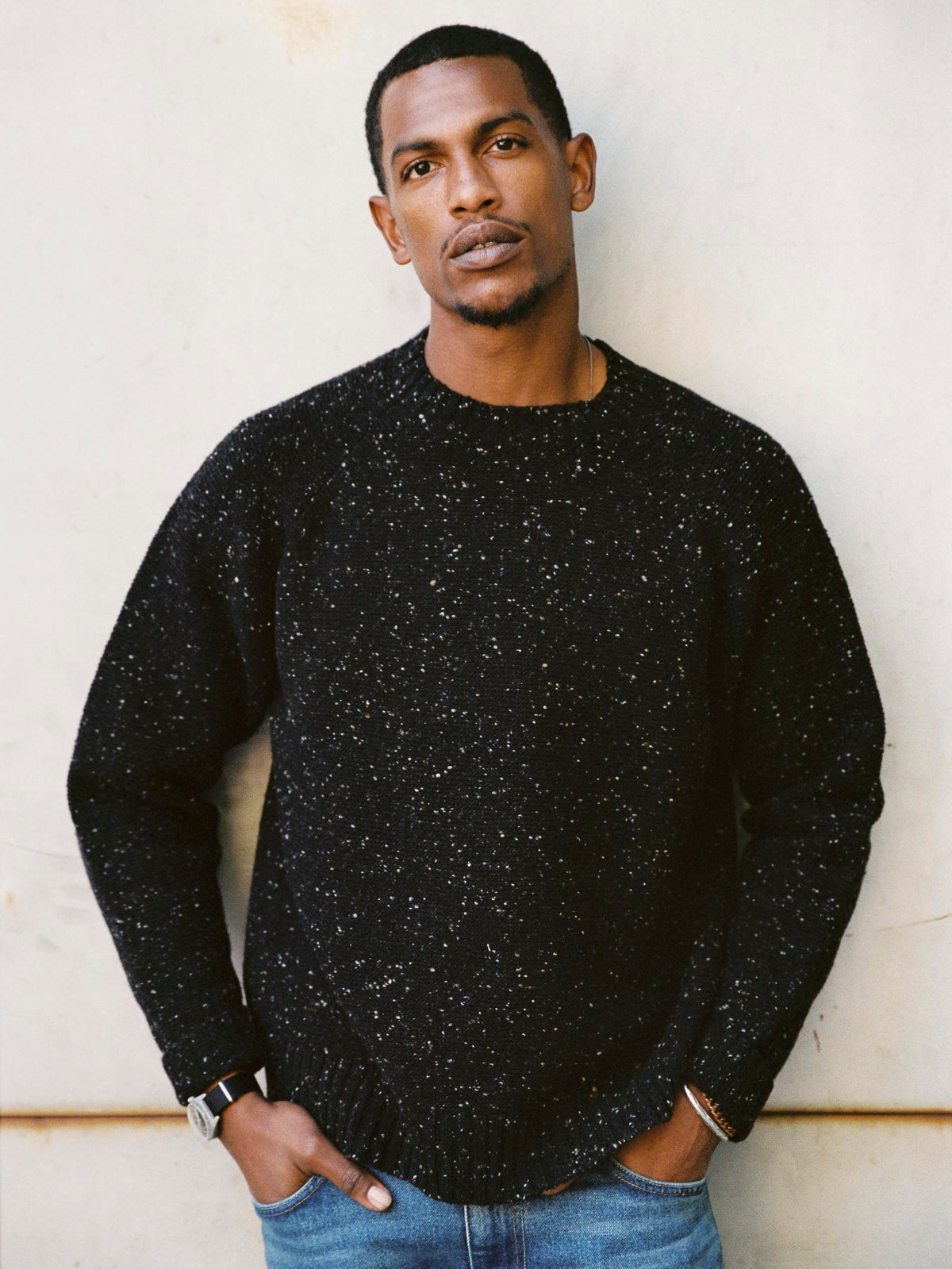 galway wool sweater in black nep