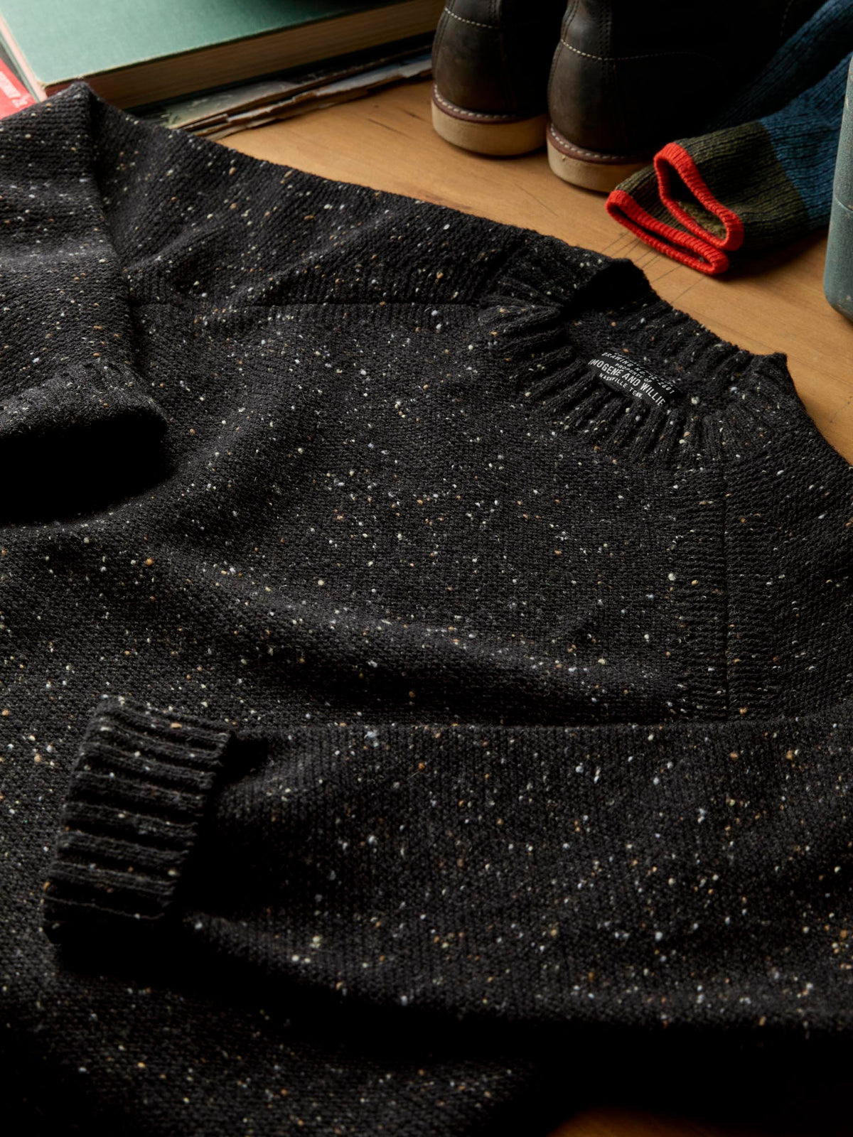 galway wool sweater in black nep
