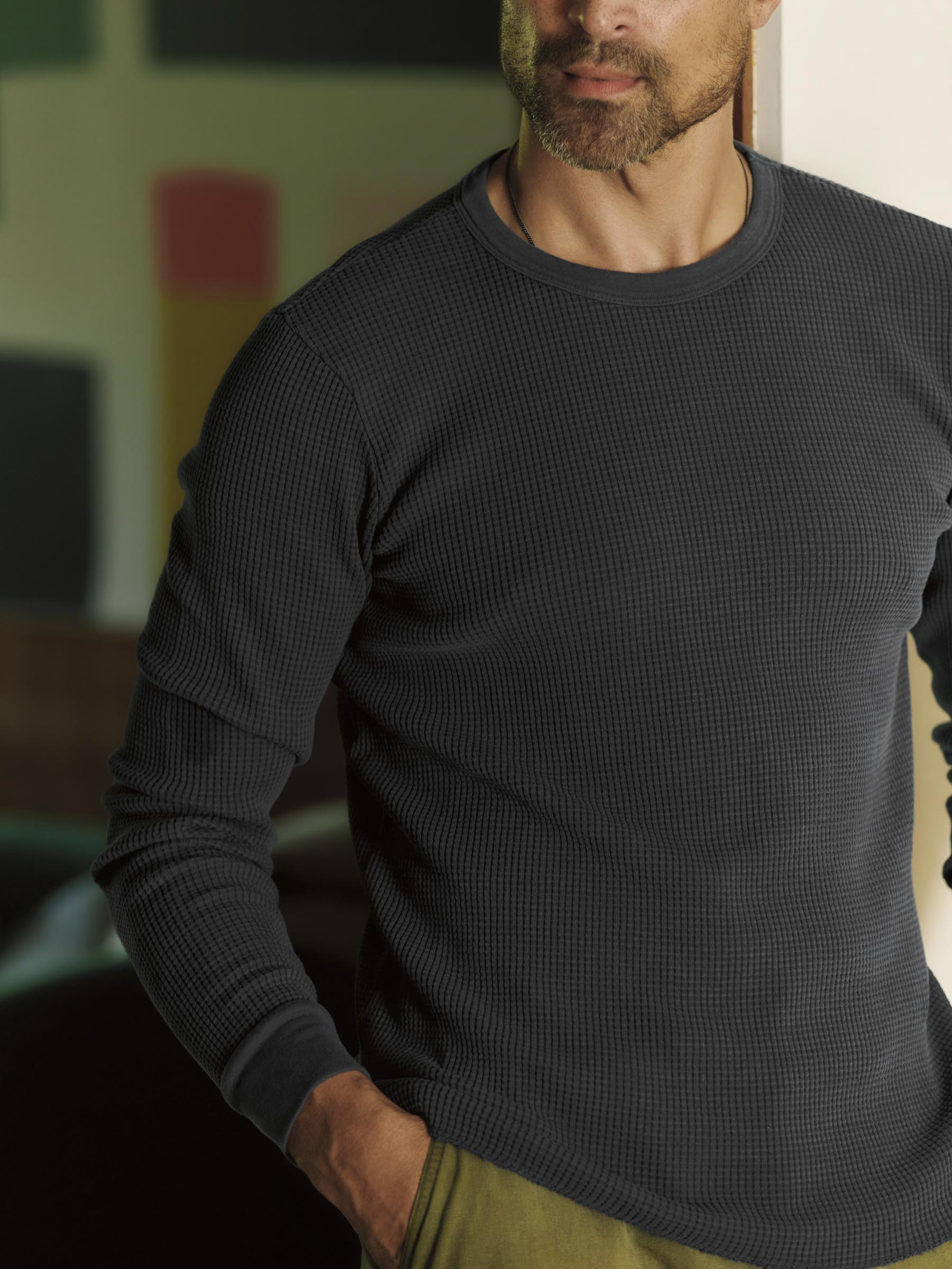 long sleeve thermal crew in faded black – imogene + willie