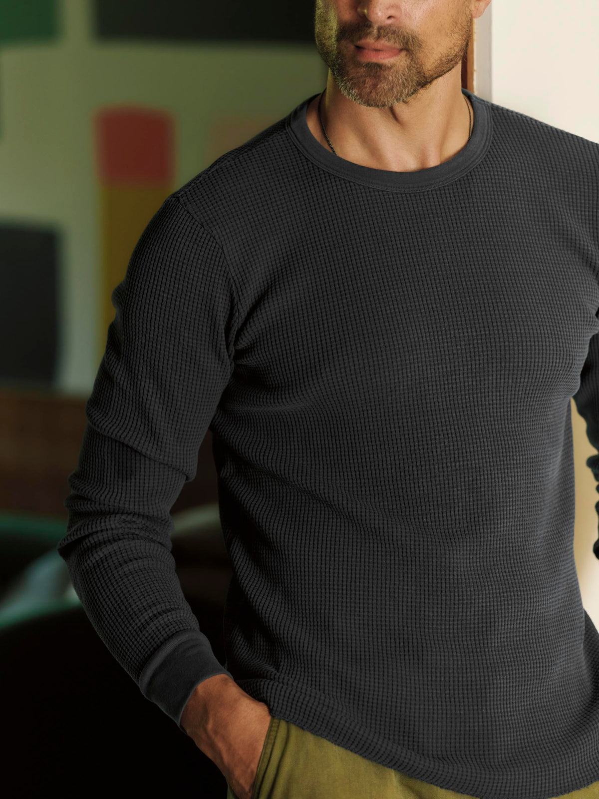 long sleeve thermal crew in faded black