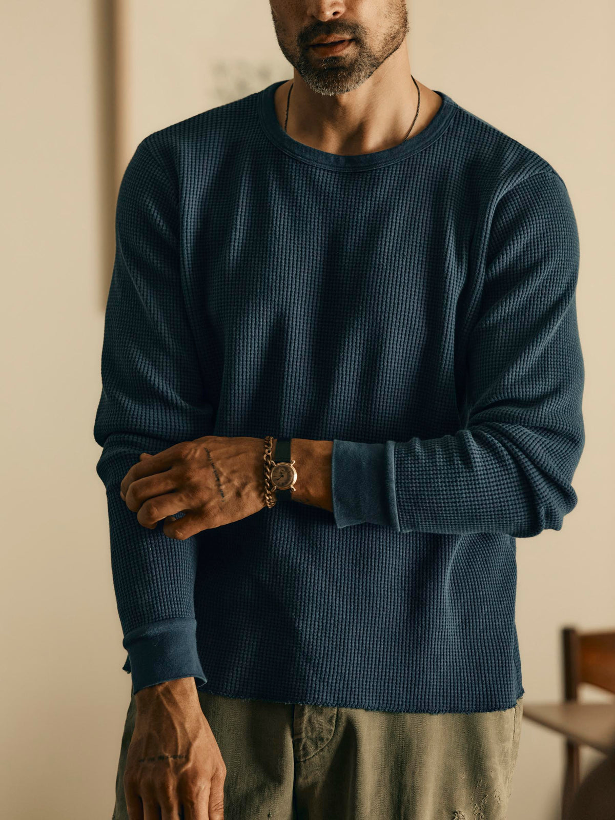 long sleeve thermal crew in steel blue