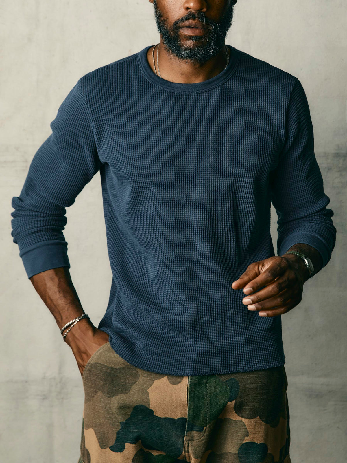 long sleeve thermal crew in steel blue