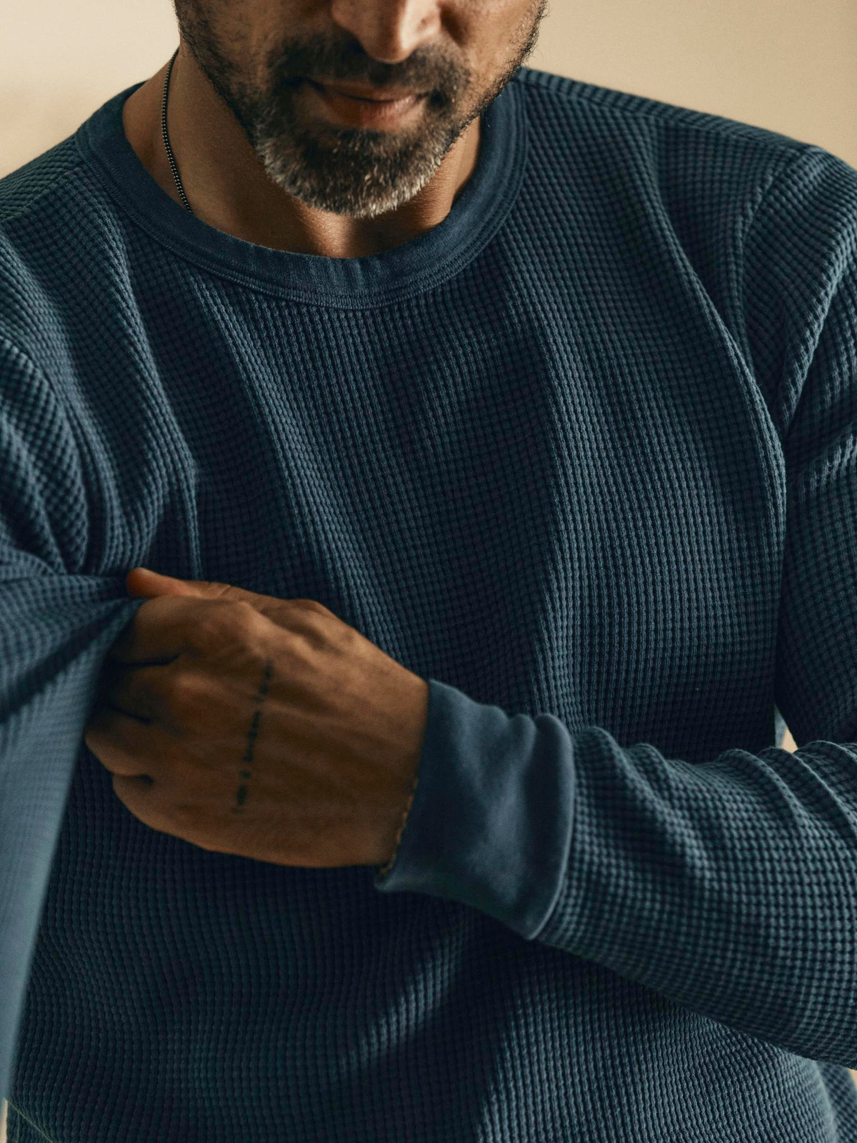 long sleeve thermal crew in steel blue