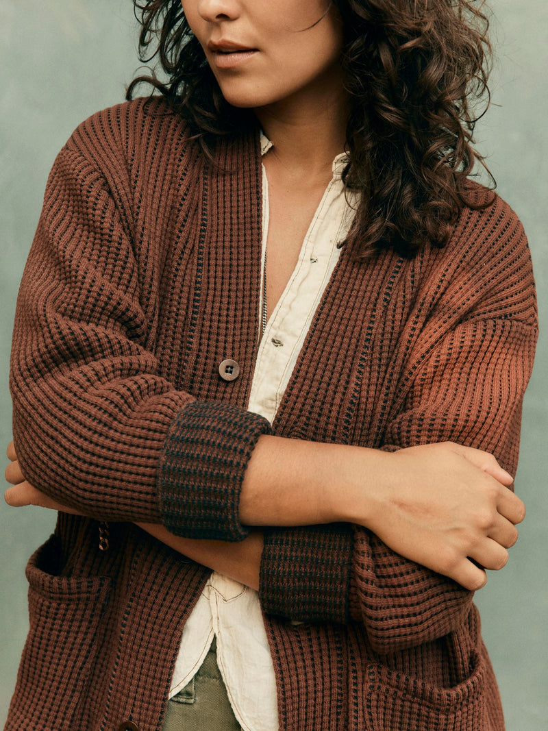 knit waffle cardigan in brown