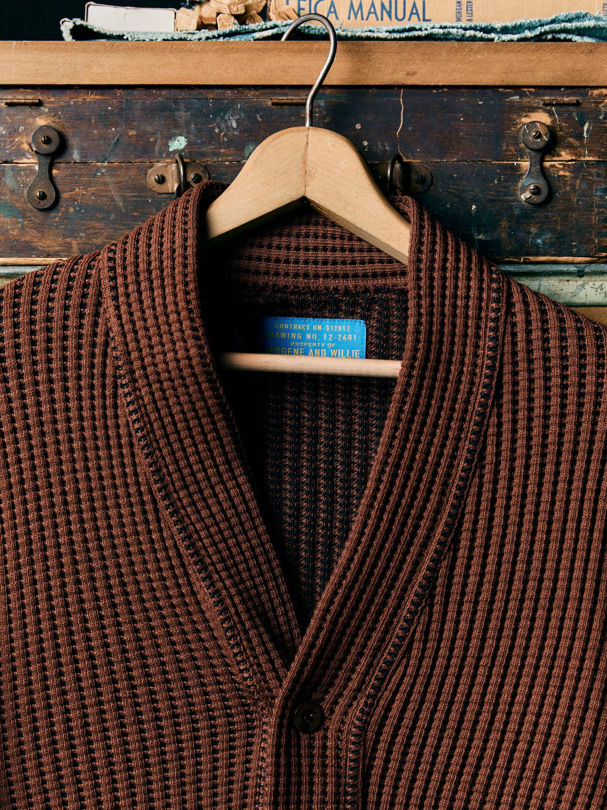 knit waffle cardigan in brown