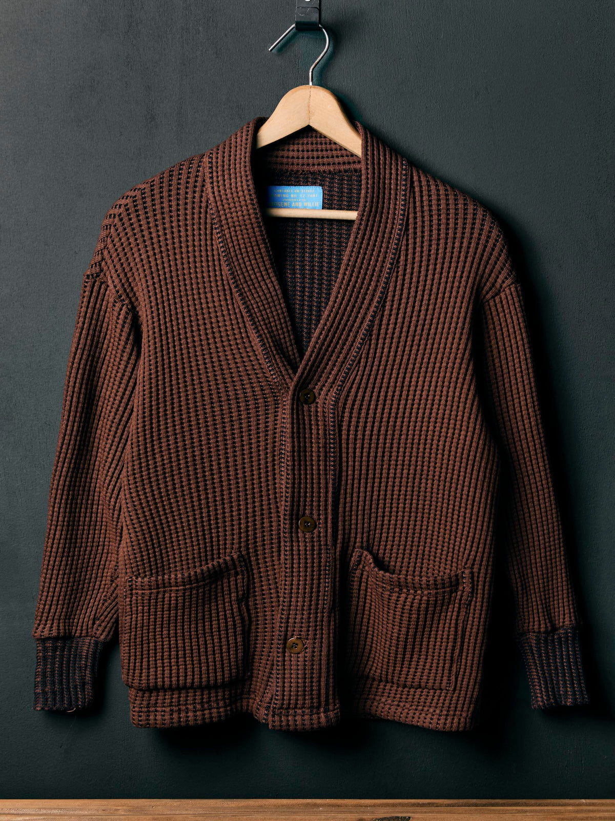 knit waffle cardigan in brown