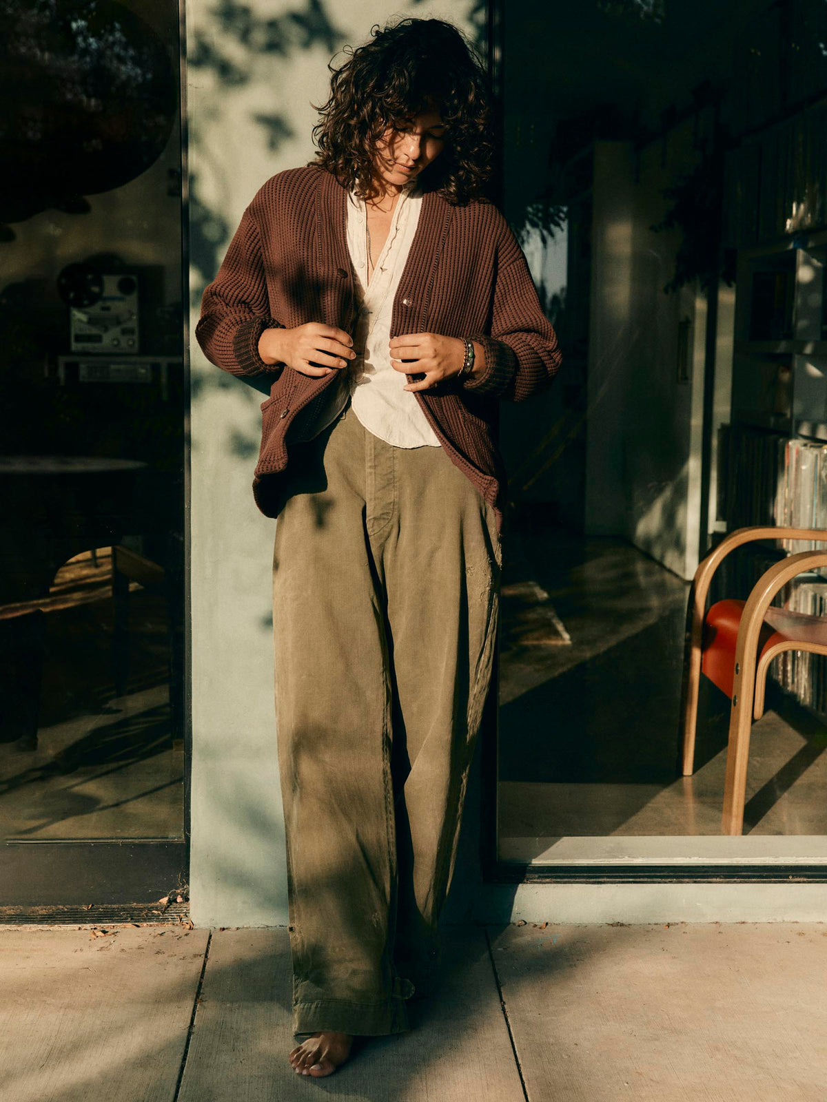 knit waffle cardigan in brown