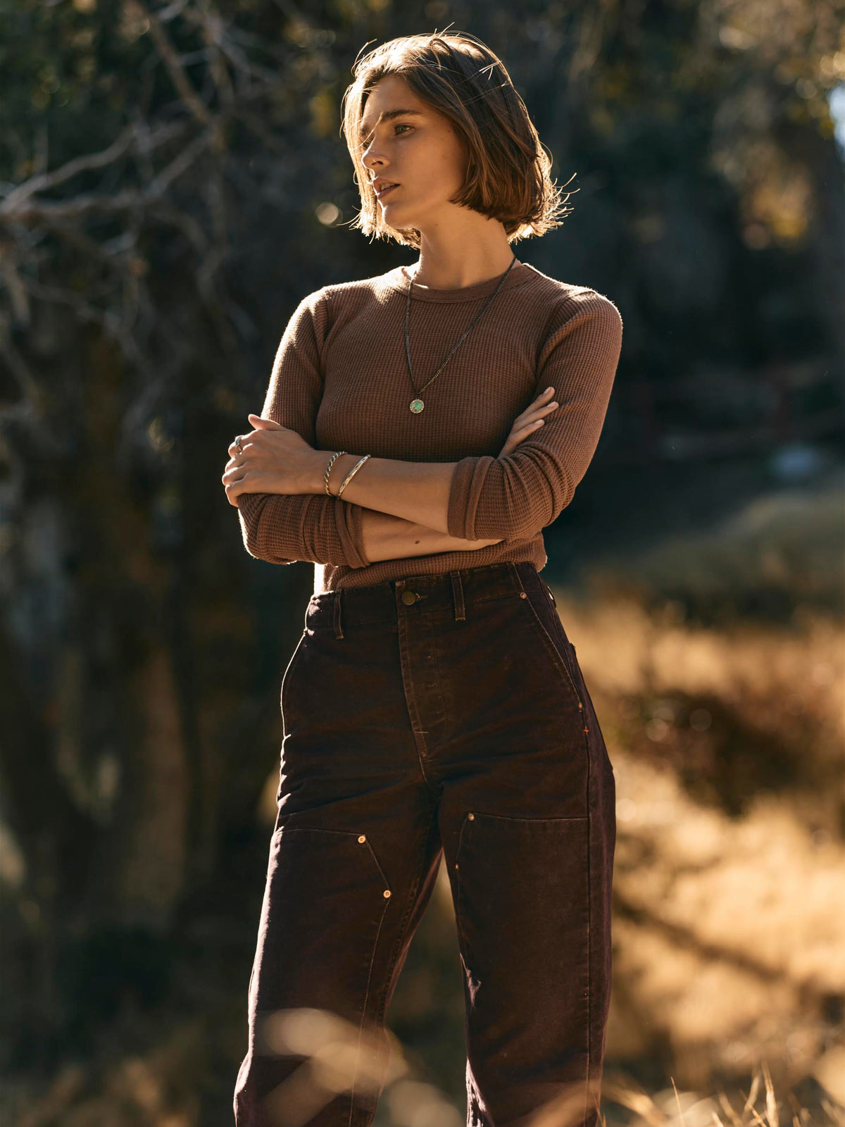 long sleeve waffle thermal in brown