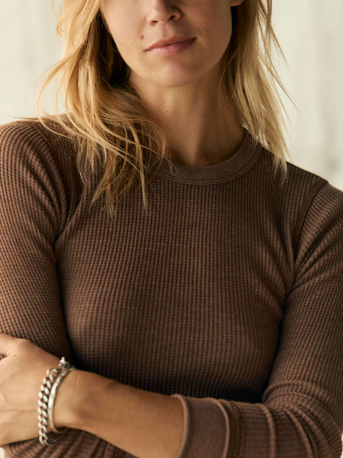 long sleeve waffle thermal in brown