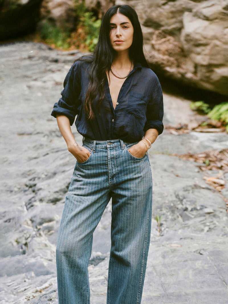 buckleback jean in washed indigo stripe