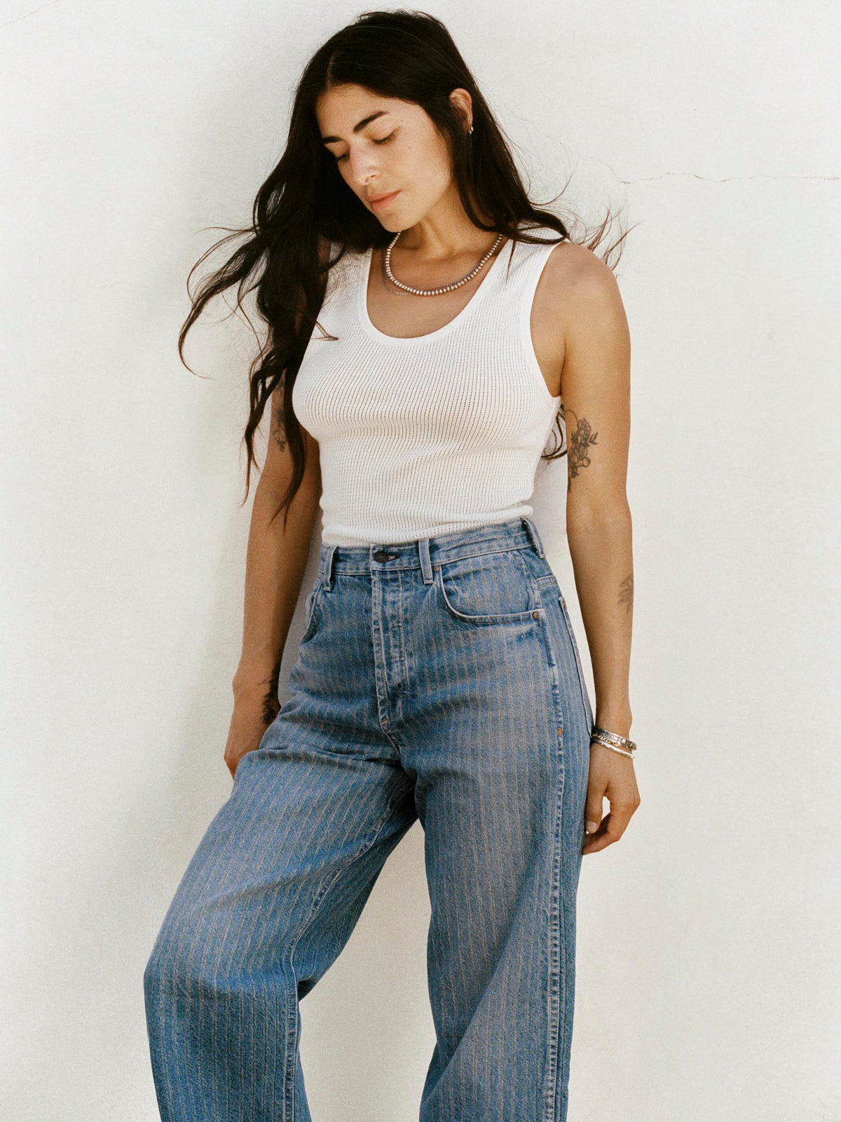 buckleback jean in washed indigo stripe