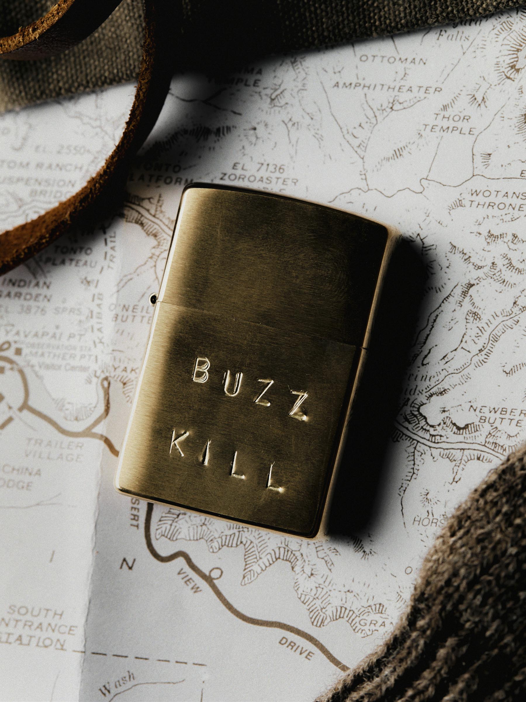 hand stamped “buzz kill” zippo – imogene + willie