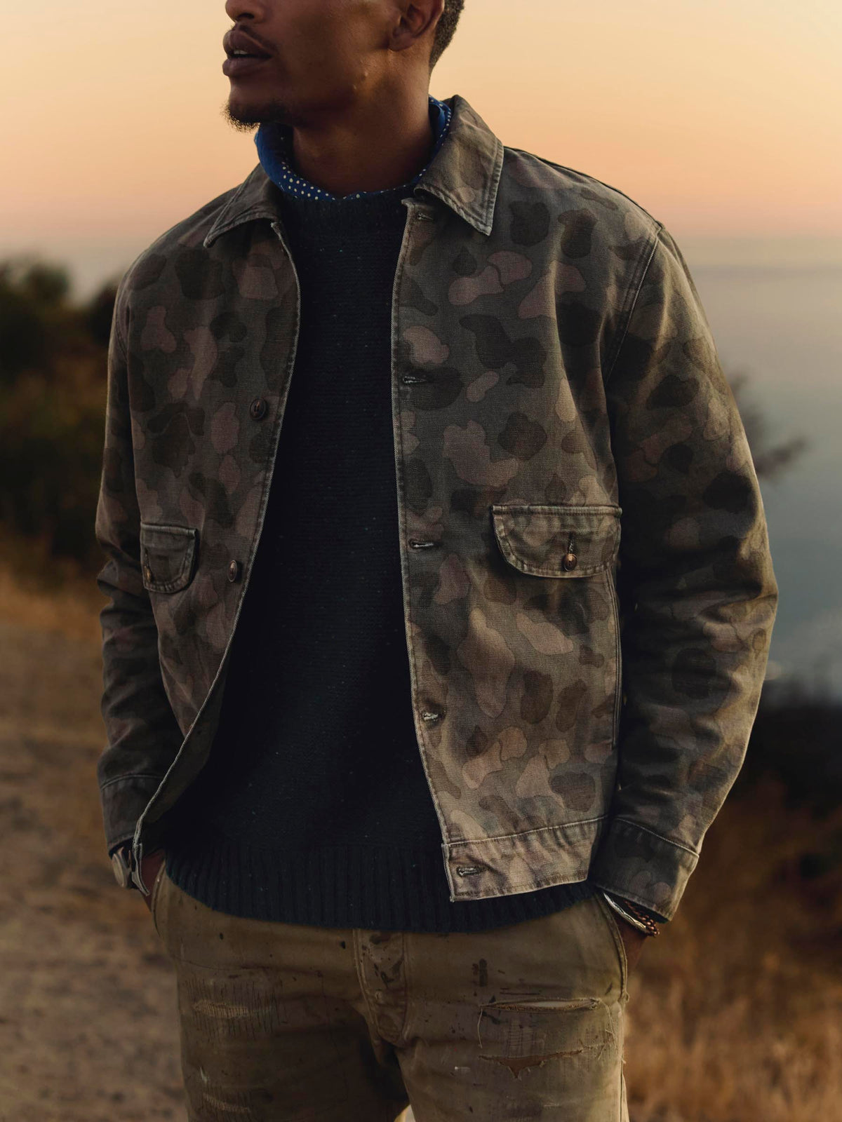 quilt lined canvas chore coat in camo